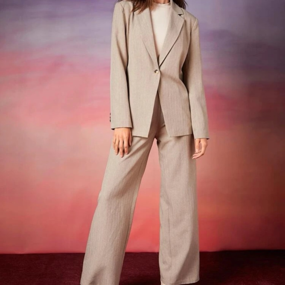 Two piece co ord suit blazer jacket wide leg pants